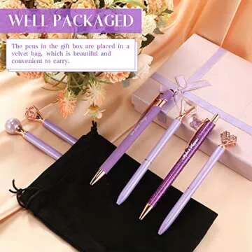 Qeeenar 6 Pcs Fancy Pens for Women Crystal Diamond Pen for Journaling Pretty Glitter Ballpoint with Box Inspirational Gifts for Women Girls College Students Cute Back to School Gifts(Purple)