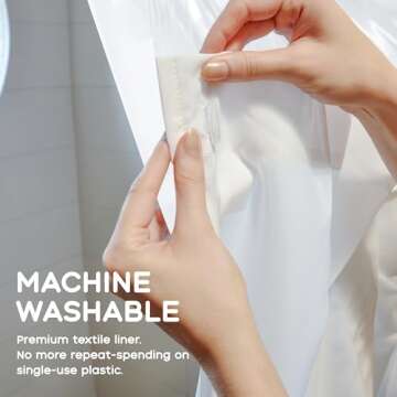 SPACE Expanding Shower System. 4-in-1 Set: Folding Expander + Pop-on Hoops + Machine Washable Curtain Liner + Splash Guards. Fits Shower Rods up to 60”W (White 80XL, 80XL)