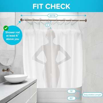 SPACE Expanding Shower System. 4-in-1 Set: Folding Expander + Pop-on Hoops + Machine Washable Curtain Liner + Splash Guards. Fits Shower Rods up to 60”W (White 80XL, 80XL)