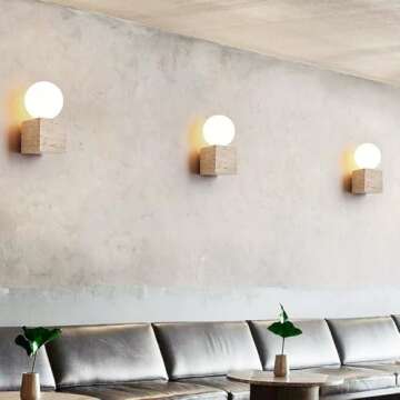 WFZRXFC Japanese Style Wabi Sabi Interior Stone Sconce Natural Yellow Travertine Wall Sconce G9 Household Round Glass Wall Lamp Wall Light for Kitchen Bedroom Living Room Vanity Fixture