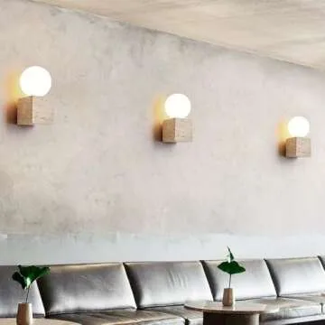 WFZRXFC Japanese Style Wabi Sabi Interior Stone Sconce Natural Yellow Travertine Wall Sconce G9 Household Round Glass Wall Lamp Wall Light for Kitchen Bedroom Living Room Vanity Fixture