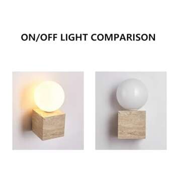 WFZRXFC Japanese Style Wabi Sabi Interior Stone Sconce Natural Yellow Travertine Wall Sconce G9 Household Round Glass Wall Lamp Wall Light for Kitchen Bedroom Living Room Vanity Fixture