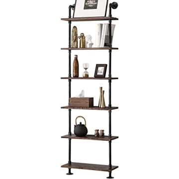 BOSURU Industrial Pipe Bookshelves Rustic Wood Ladder Bookshelf, Industrial Pipe Shelf for Living Room Decor and Storage,Bookcase(Only One Shelf)