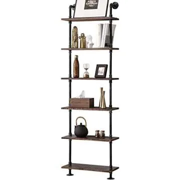 BOSURU Industrial Pipe Bookshelves Rustic Wood Ladder Bookshelf, Industrial Pipe Shelf for Living Room Decor and Storage,Bookcase(Only One Shelf)