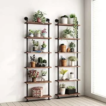 BOSURU Industrial Pipe Bookshelves Rustic Wood Ladder Bookshelf, Industrial Pipe Shelf for Living Room Decor and Storage,Bookcase(Only One Shelf)