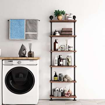 BOSURU Industrial Pipe Bookshelves Rustic Wood Ladder Bookshelf, Industrial Pipe Shelf for Living Room Decor and Storage,Bookcase(Only One Shelf)