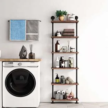 BOSURU Industrial Pipe Bookshelves Rustic Wood Ladder Bookshelf, Industrial Pipe Shelf for Living Room Decor and Storage,Bookcase(Only One Shelf)