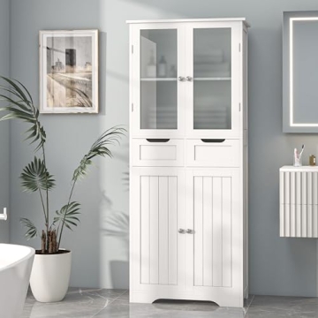 Betterhood 67" Bathroom Storage Cabinet with Glass Doors