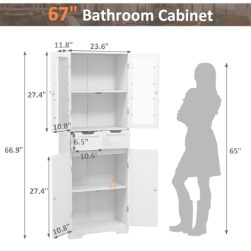 Betterhood 67" Bathroom Storage Cabinet with Glass Doors