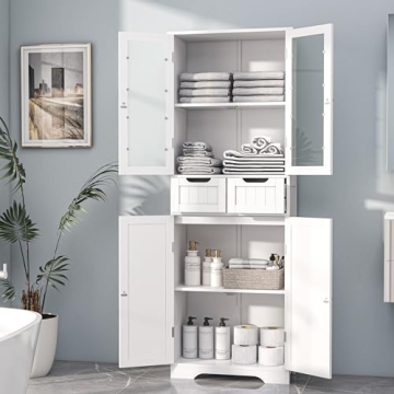 Betterhood 67" Bathroom Storage Cabinet with Glass Doors
