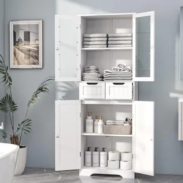 Betterhood 67" Bathroom Storage Cabinet with Glass Doors