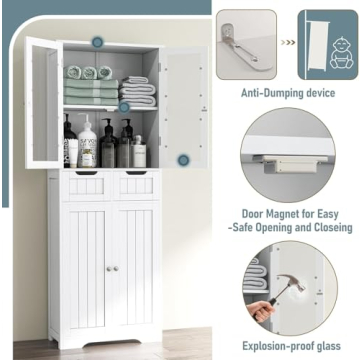 Betterhood 67" Bathroom Storage Cabinet with Glass Doors
