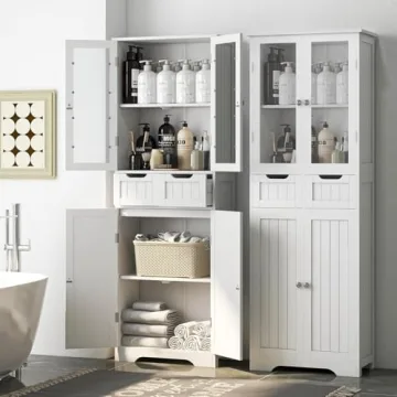 Betterhood 67" Bathroom Storage Cabinet with Glass Doors