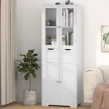 Betterhood 67" Bathroom Storage Cabinet with Glass Doors