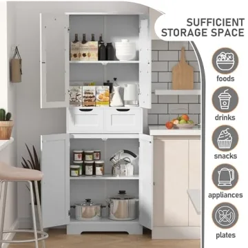 Betterhood 67" Bathroom Storage Cabinet with Glass Doors