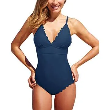 SOCIALA Stylish Scalloped One Piece Swimsuit for Women