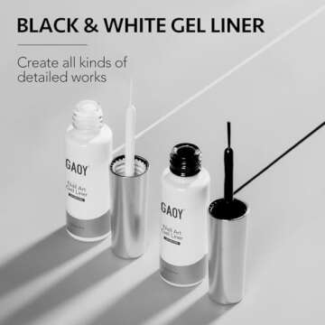 GAOY Black White Gel Nail Polish Art Liner, 8ML 2 Colors for Nail Paint Design with Thin Brush DIY French Manicure and Pedicure at Home