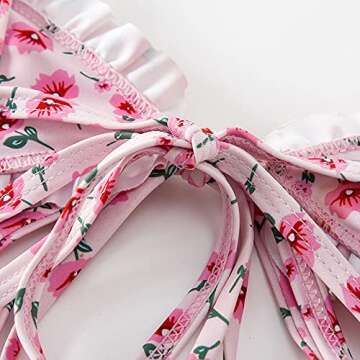 FEAPHY Women's String Bikini Frill Trim Tie Side Triangle Swimwear Two Piece Swimsuit (Flower-Light Pink, M)