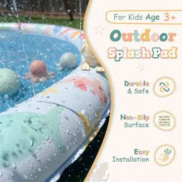 Splash pad Sprinkler for Kids, Large 66" Non-Slip Splash Pad, Splash Pads for Toddlers 1-3, Splash Pad for Kids Ages 4-8, Sprinkler for Kids, Toddler Outdoor Toys