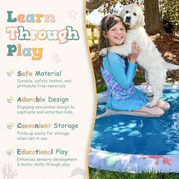 Splash pad Sprinkler for Kids, Large 66" Non-Slip Splash Pad, Splash Pads for Toddlers 1-3, Splash Pad for Kids Ages 4-8, Sprinkler for Kids, Toddler Outdoor Toys