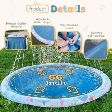 Splash pad Sprinkler for Kids, Large 66" Non-Slip Splash Pad, Splash Pads for Toddlers 1-3, Splash Pad for Kids Ages 4-8, Sprinkler for Kids, Toddler Outdoor Toys