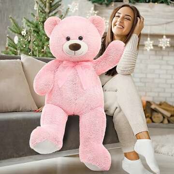MorisMos Giant Teddy Bear Stuffed Animal 3 ft, 36'' Large Pink Teddy Bear,Big Teddy Bear for Baby Sh...
