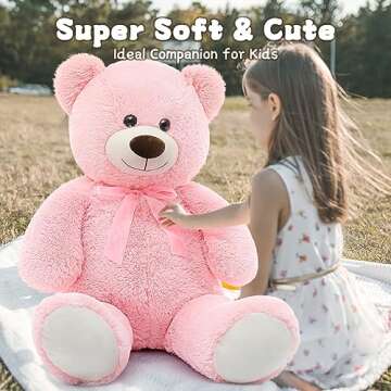 MorisMos Giant Teddy Bear Stuffed Animal 3 ft, 36'' Large Pink Teddy Bear,Big Teddy Bear for Baby Shower Decor,Soft Stuffed Bear Plush Gift for Kid Birthday Christmas Girlfriend Valentine's Day,Pink