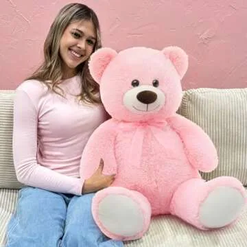 MorisMos Giant Teddy Bear Stuffed Animal 3 ft, 36'' Large Pink Teddy Bear,Big Teddy Bear for Baby Shower Decor,Soft Stuffed Bear Plush Gift for Kid Birthday Christmas Girlfriend Valentine's Day,Pink