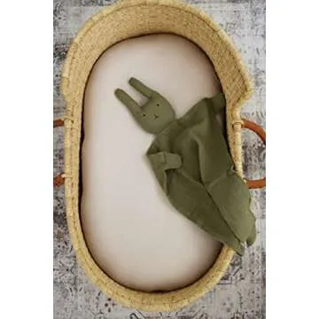 Marlowe & Co Organic Cotton Muslin Lovey Blanket, Organic Cotton Muslin Bunny Security Blanket (Moss Green)