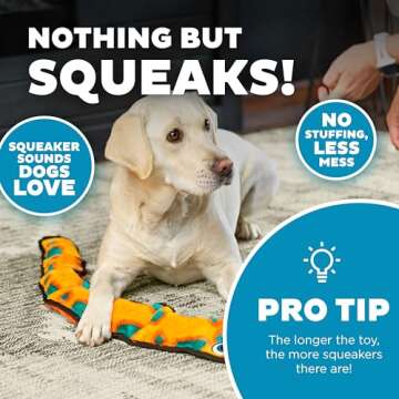 Outward Hound Durablez Tough Plush Squeaky Dog Toy, Snake, Orange, XL