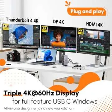 TobenONE Thunderbolt 4 Dock with Power Adapter, Thunderbolt Certified, Dual/Triple 4K@60Hz Monitor Docking Station for Windows, Mac, and Chrome (40Gbps, HDMI, DP, 6xUSB Ports, SD/TF4.0)