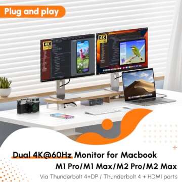 TobenONE Thunderbolt 4 Dock with Power Adapter, Thunderbolt Certified, Dual/Triple 4K@60Hz Monitor Docking Station for Windows, Mac, and Chrome (40Gbps, HDMI, DP, 6xUSB Ports, SD/TF4.0)