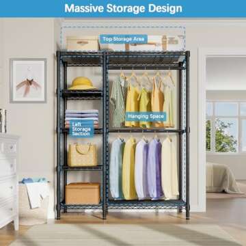 VIPEK V7 Basic Garment Rack for Hanging Clothes Heavy Duty Clothes Rack with Shelves, Portable Closet Rack Metal Clothing Rack 5 Tiers Freestanding Closet Wardrobe System, Max Load 670lbs, Black