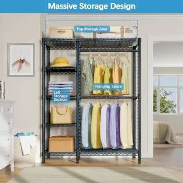 VIPEK V7 Basic Garment Rack for Hanging Clothes Heavy Duty Clothes Rack with Shelves, Portable Closet Rack Metal Clothing Rack 5 Tiers Freestanding Closet Wardrobe System, Max Load 670lbs, Black