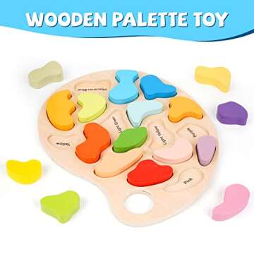 Wooden Color Shape Sorter Puzzle Toy Set - Montessori Toy 18 Colorful Baby Shapes Color Matching Boa...
