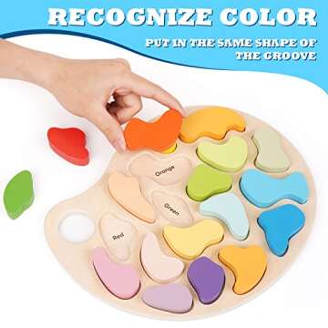 Wooden Color Shape Sorter Puzzle Toy Set - Montessori Toy 18 Colorful Baby Shapes Color Matching Board Sorting Puzzle Palette for Early Preschool Learning Toy, Fine Motor Skills Development