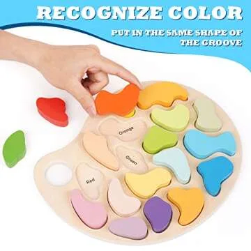 Wooden Color Shape Sorter Puzzle Toy Set - Montessori Toy 18 Colorful Baby Shapes Color Matching Board Sorting Puzzle Palette for Early Preschool Learning Toy, Fine Motor Skills Development