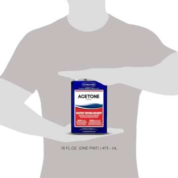Centaurus AZ Fast-Acting Acetone Cleaner - Crown – 100% Acetone - 16 Oz - 100 Percent Pure Acetone for Cleaning, Thinning, and Degreasing - Adhesive Acetone Remover - Available Gloves, Clear