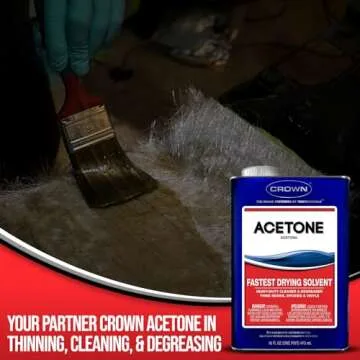 Centaurus AZ Fast-Acting Acetone Cleaner - Crown – 100% Acetone - 16 Oz - 100 Percent Pure Acetone for Cleaning, Thinning, and Degreasing - Adhesive Acetone Remover - Available Gloves, Clear