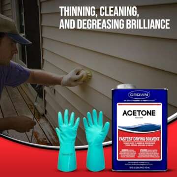 Centaurus AZ Fast-Acting Acetone Cleaner - Crown – 100% Acetone - 16 Oz - 100 Percent Pure Acetone for Cleaning, Thinning, and Degreasing - Adhesive Acetone Remover - Available Gloves, Clear