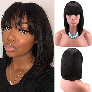 Stylish Kalyss Black Bob Wig with Bangs for Women