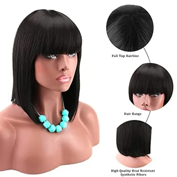 Stylish Kalyss Black Bob Wig with Bangs for Women