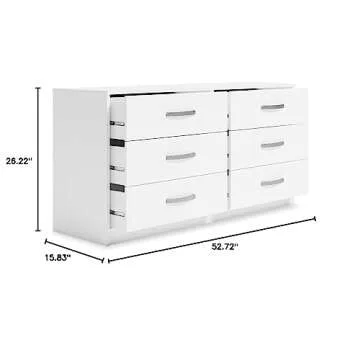 Signature Design Ashley Flannia 6 Drawer Dresser - White
