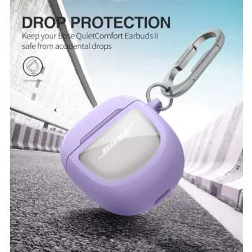 SURITCH Protective Case for Bose QuietComfort Earbuds II 2022 / QuietComfort Ultra 2023, Shockproof Case Cover for Bose QC ii 2 Charging Case Accessories with Carabiner, Purple