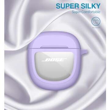 SURITCH Protective Case for Bose QuietComfort Earbuds II 2022 / QuietComfort Ultra 2023, Shockproof Case Cover for Bose QC ii 2 Charging Case Accessories with Carabiner, Purple