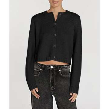 Cioatin Women Long Sleeve Button Down Knit Crop Cardigan Open Front Lightweight Sweater Pullover Fall Outfits Tops