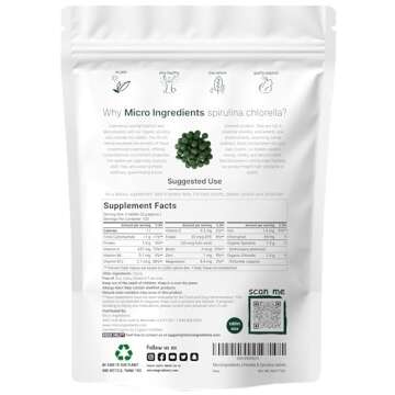 Organic Chlorella Spirulina Tablets, 3000mg Per Serving, 720 Counts, 4 Months Supply, 50/50 Blend Superfood, No Filler, No Additives, Cracked Cell Wall, Rich in Vegan Protein & Chlorophyll