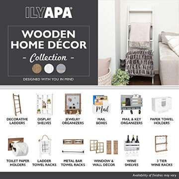 Ilyapa Rustic Towel Bar for Bathroom - Wall Mounted Towel Rack with White Weathered Wood & Black Metal Bar, Farmhouse Decor