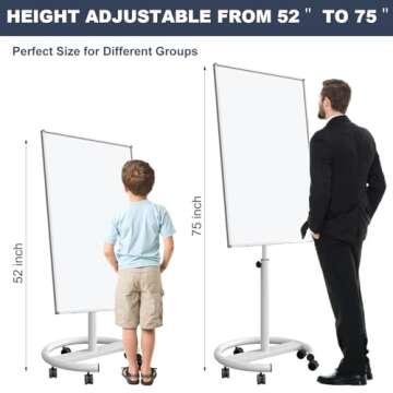 TANKEE Mobile Whiteboard on Wheels - 40'' x 26'' Portable Magnetic Standing White Board, Dry Erase B...