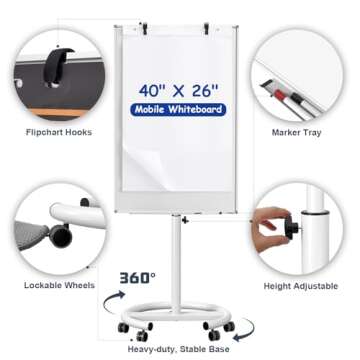 TANKEE Mobile Whiteboard - Adjustable, Portable, Magnetic